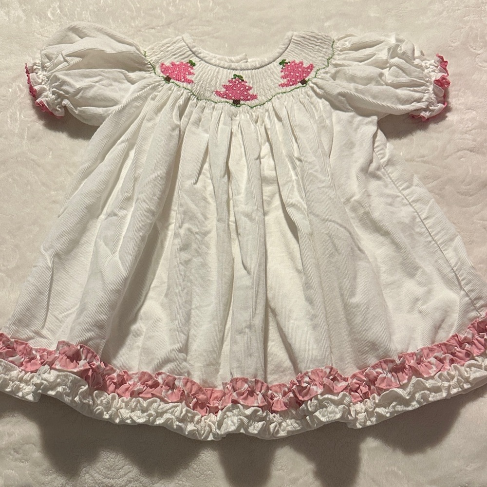 Southern Tots White Corduroy Smocked Christmas Tree Tunic Dress Sz 5